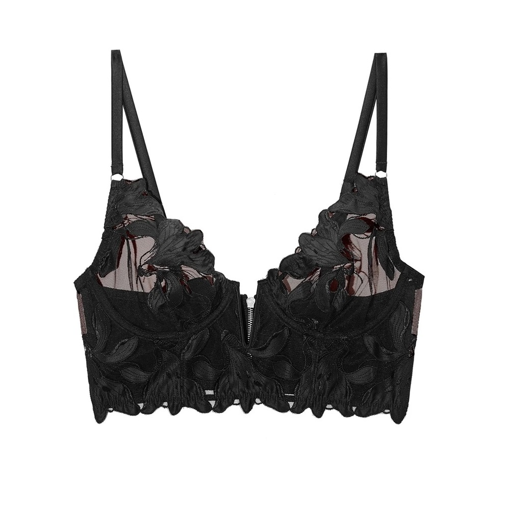 Fleur du Mal Lily Embroidery Longline Demi Bra NWT